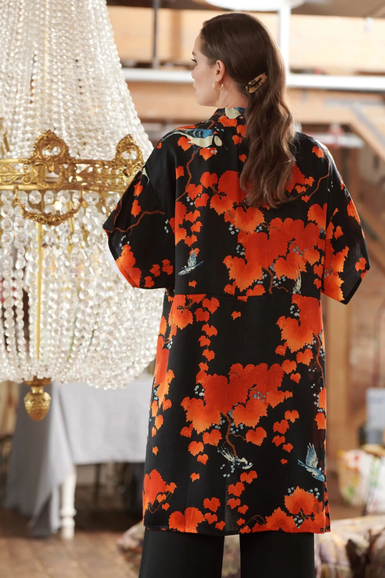 Women One Hundred Stars Acer Black Midi Kimono