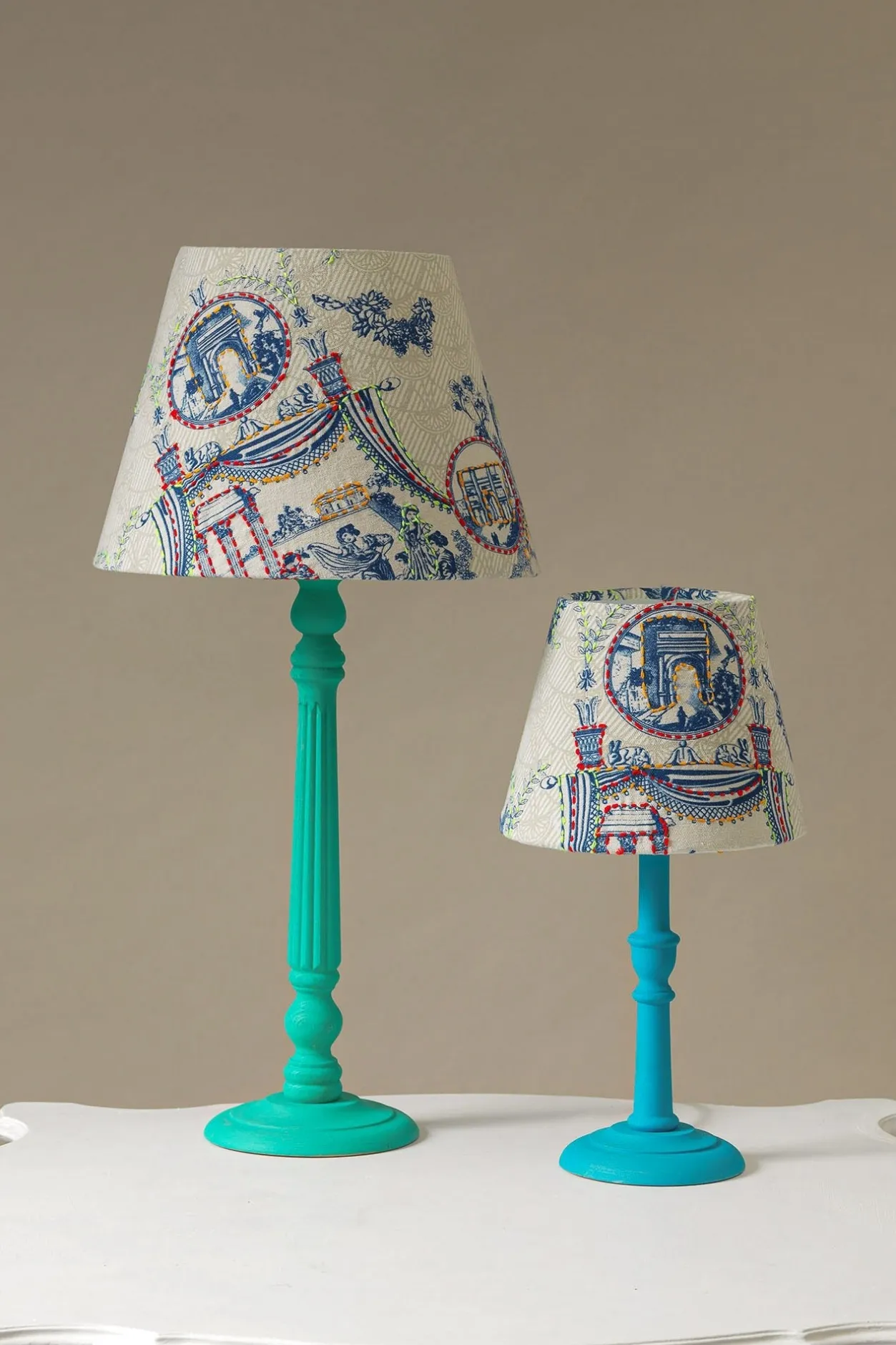 One Hundred Stars Ancient Columns Blue 12" Tapered Lampshade