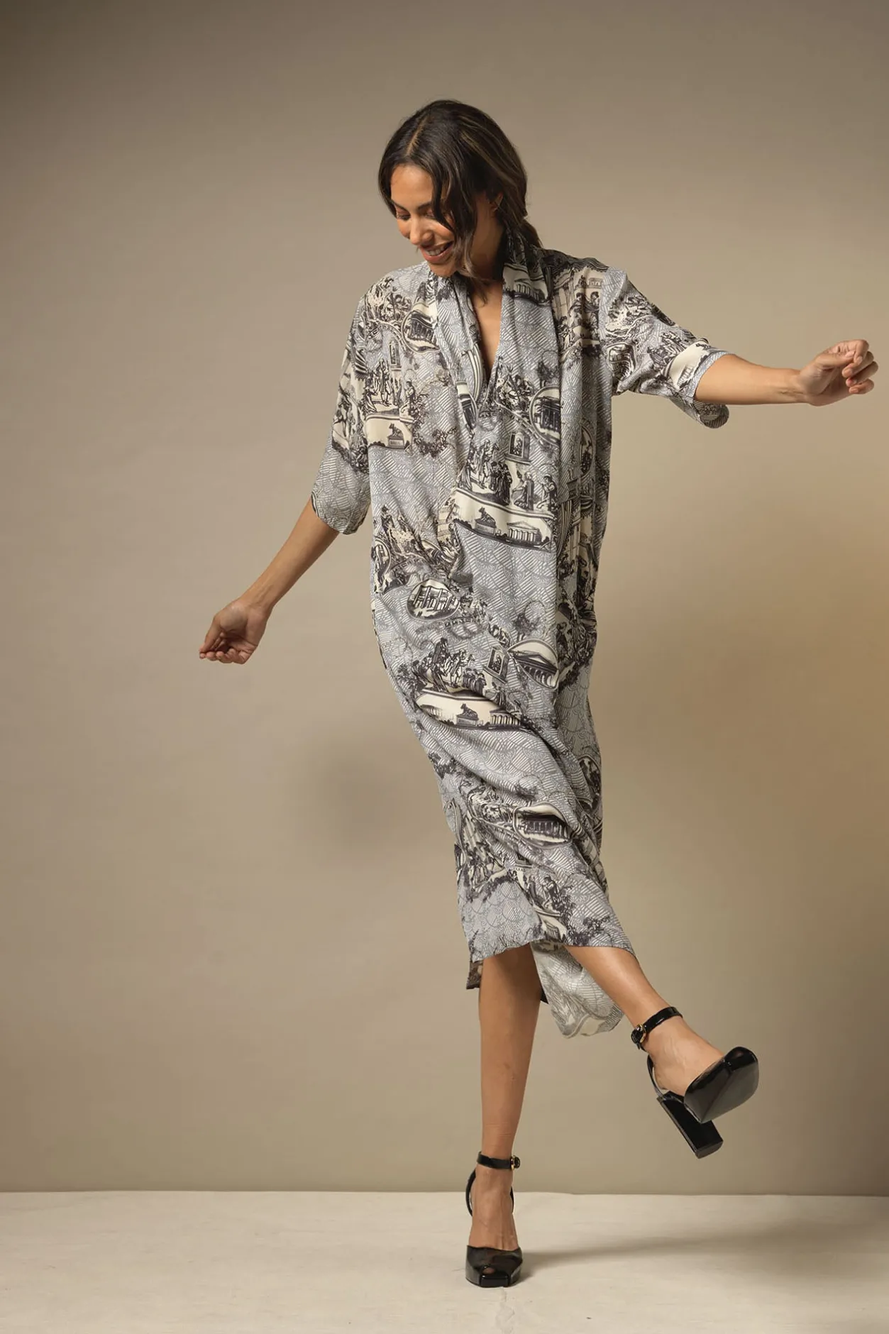 Women One Hundred Stars Ancient Columns Charcoal Rachel Dress