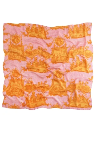 One Hundred Stars Ancient Columns Orange Silk Scarf