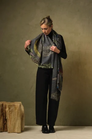 One Hundred Stars Bird Ink Wool Scarf