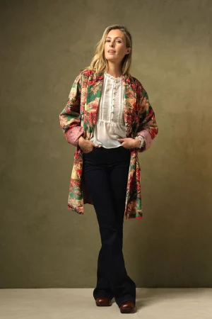 Women One Hundred Stars Country Toile Berry Velvet Boyfriend Jacket