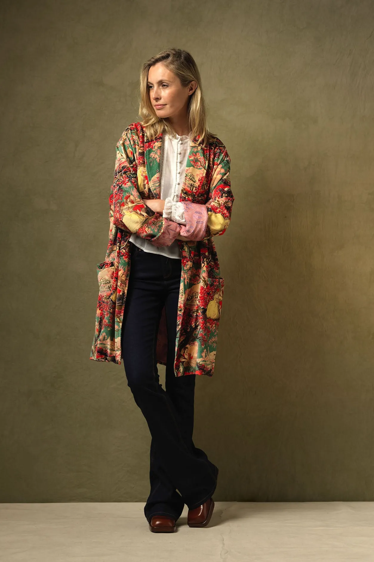 Women One Hundred Stars Country Toile Berry Velvet Boyfriend Jacket