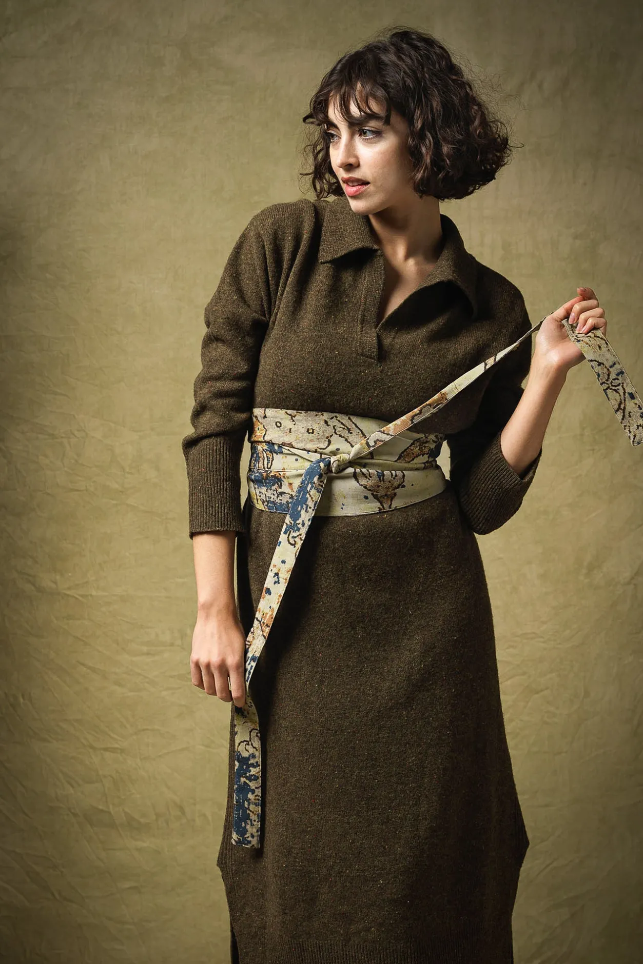 One Hundred Stars Dhurrie Taupe Obi Belt