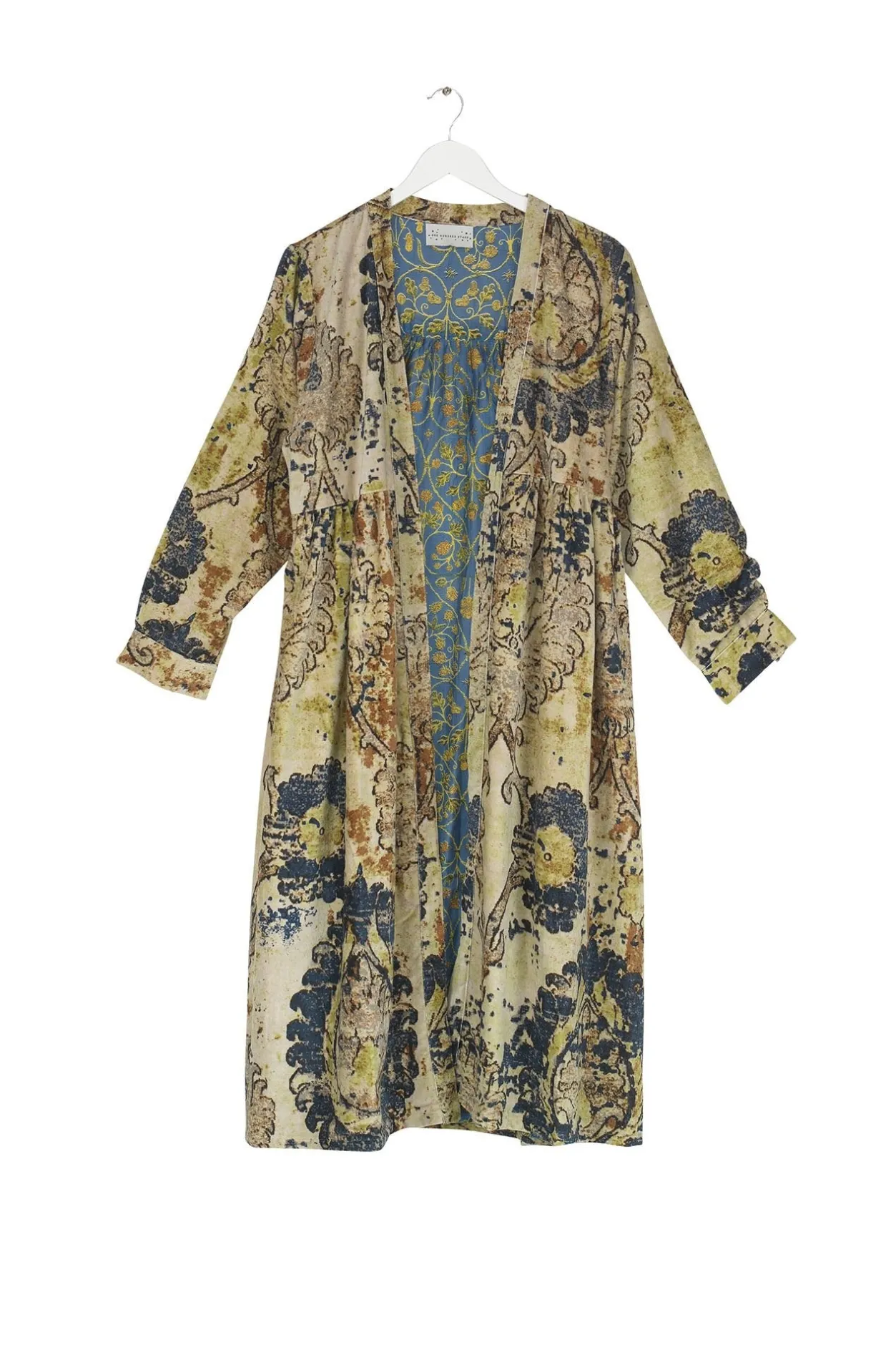 Women One Hundred Stars Dhurrie Taupe Velvet Duster Coat