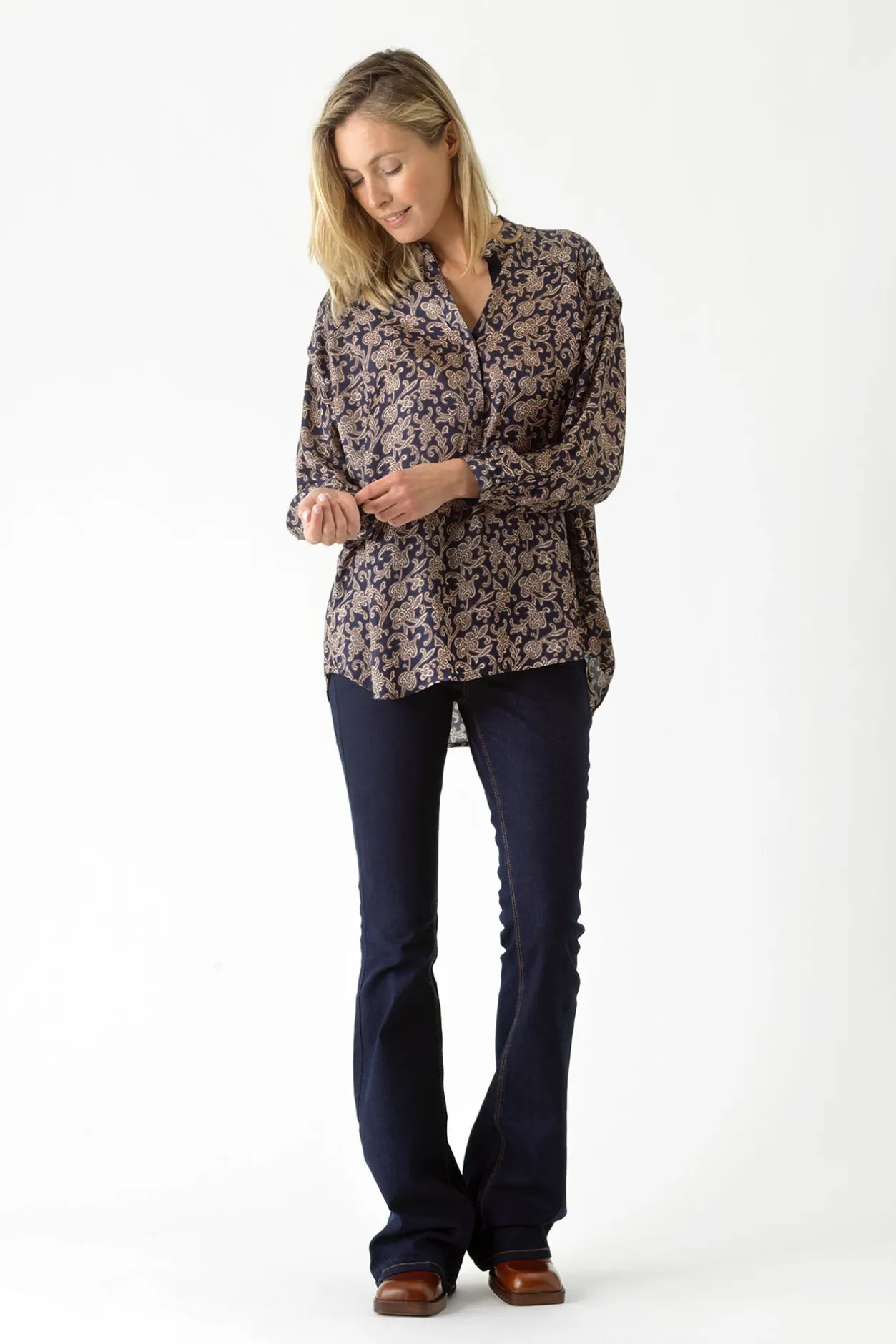 Women One Hundred Stars Floral Paisley Blue Darcy Shirt