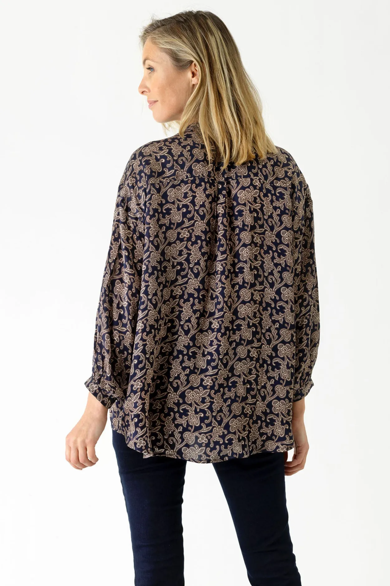Women One Hundred Stars Floral Paisley Blue Darcy Shirt