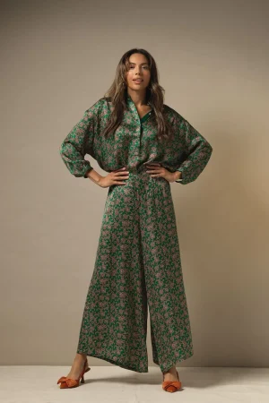 Women One Hundred Stars Floral Paisley Green Palazzo Pant