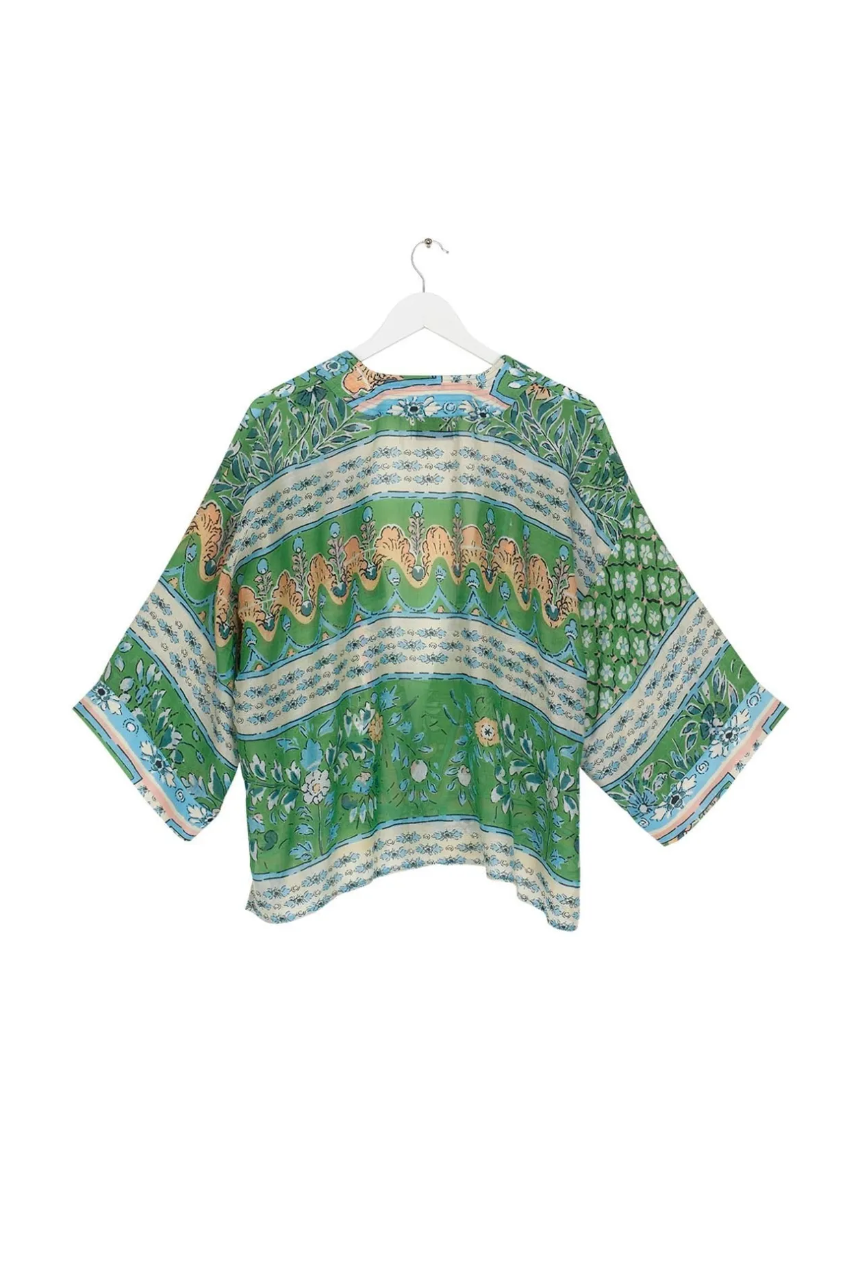 Women One Hundred Stars Folk Flowers Green Kimono