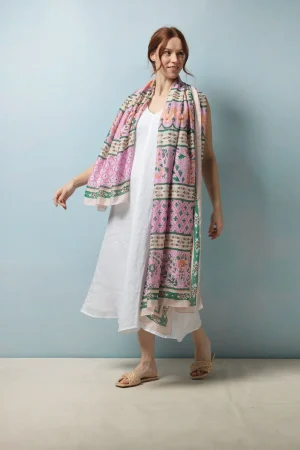 One Hundred Stars Folk Flowers Pink Scarf