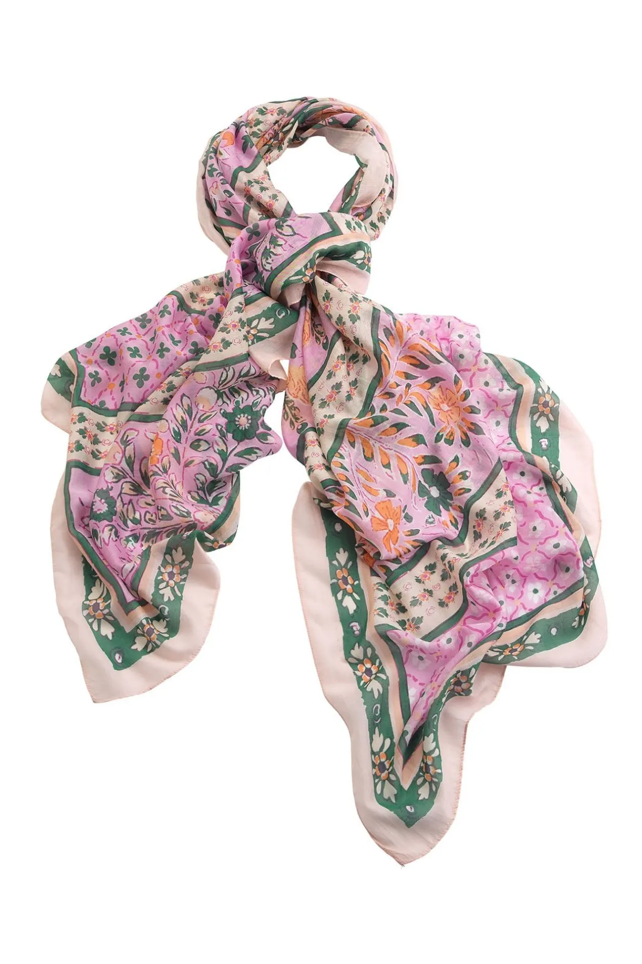 One Hundred Stars Folk Flowers Pink Scarf
