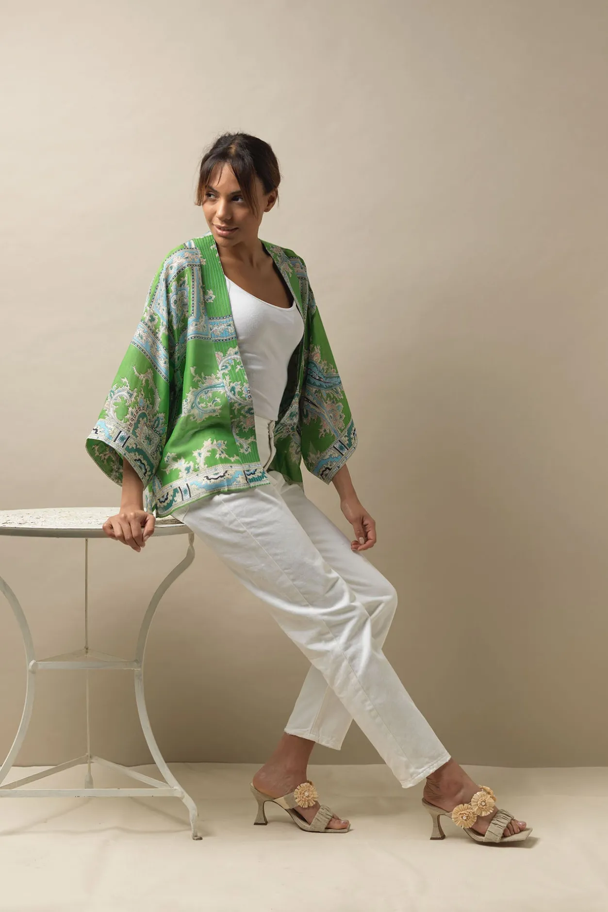 Women One Hundred Stars Handkerchief Green Kimono