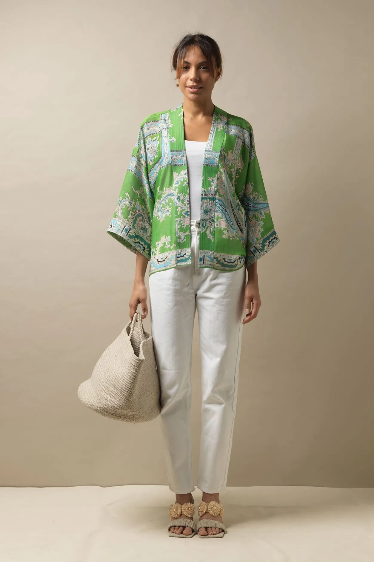 Women One Hundred Stars Handkerchief Green Kimono