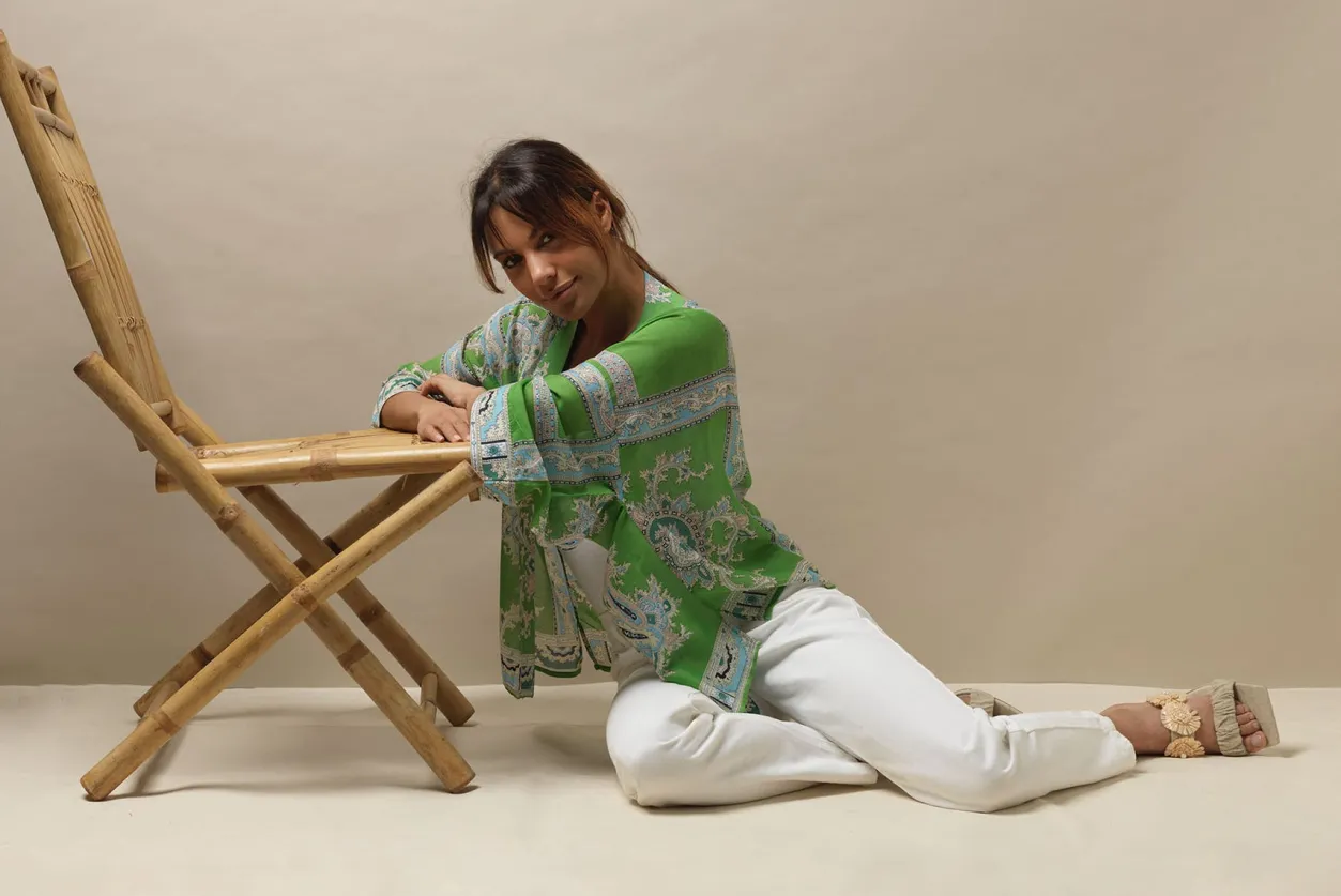 Women One Hundred Stars Handkerchief Green Kimono