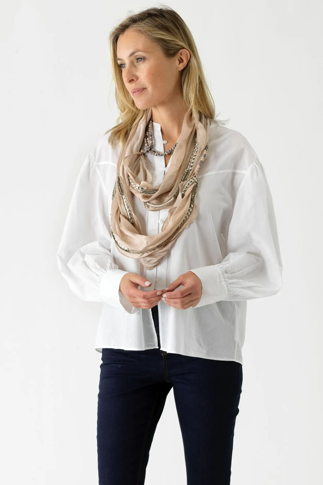 One Hundred Stars Indian Heritage Beige Necklace Scarf