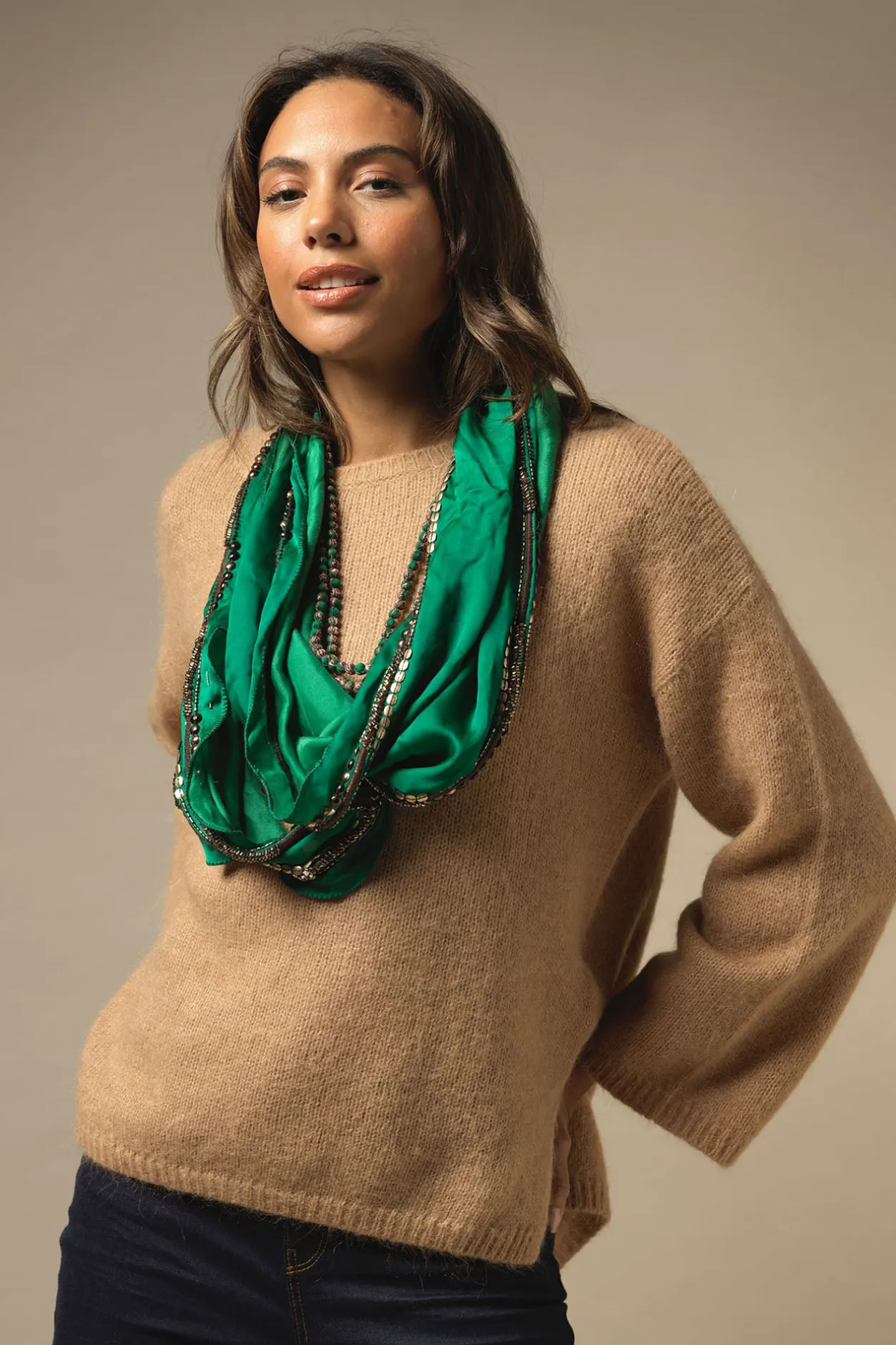 One Hundred Stars Indian Heritage Green Necklace Scarf