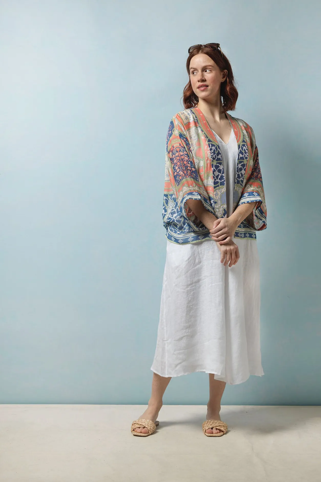 Women One Hundred Stars Indian Summer Blue Kimono