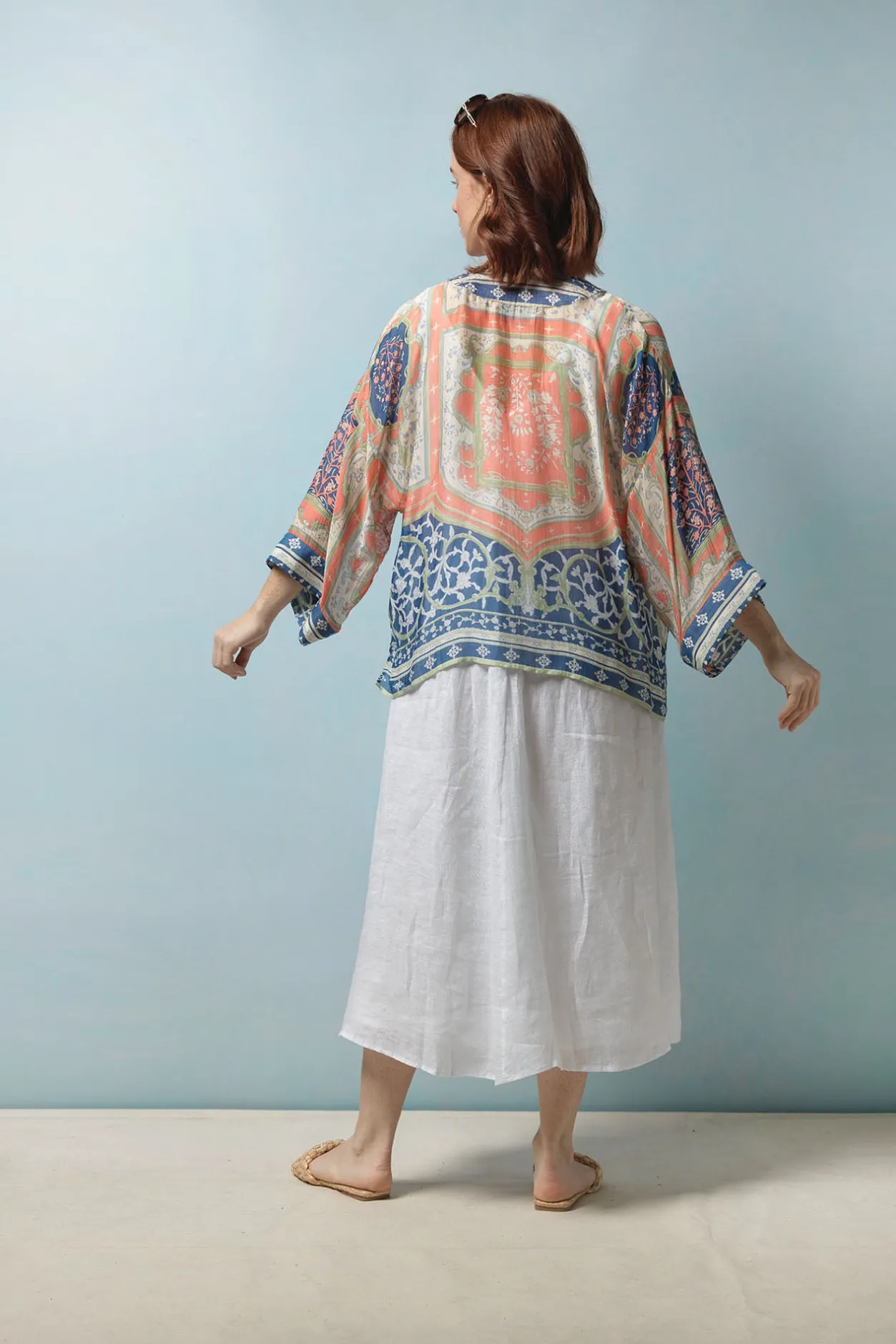 Women One Hundred Stars Indian Summer Blue Kimono