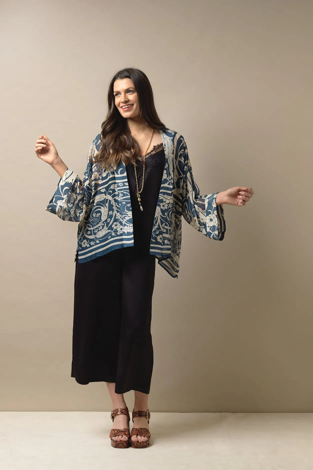 Women One Hundred Stars Jaipur Blue Kimono