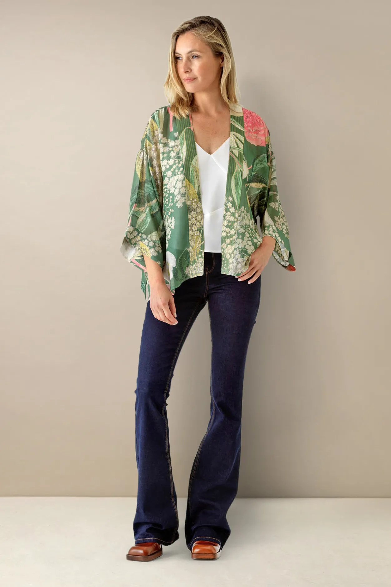 Women One Hundred Stars Kew Elderflower Green Kimono