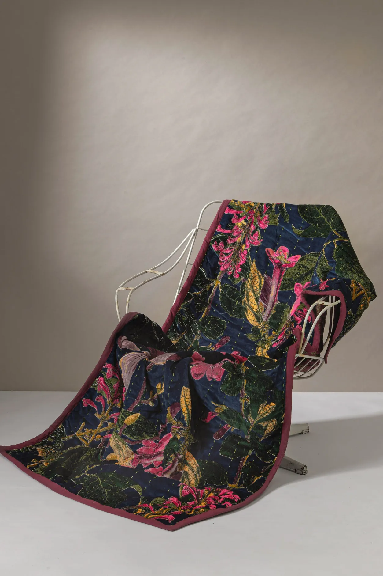 One Hundred Stars Kew Magnolia Blue Velvet Throw