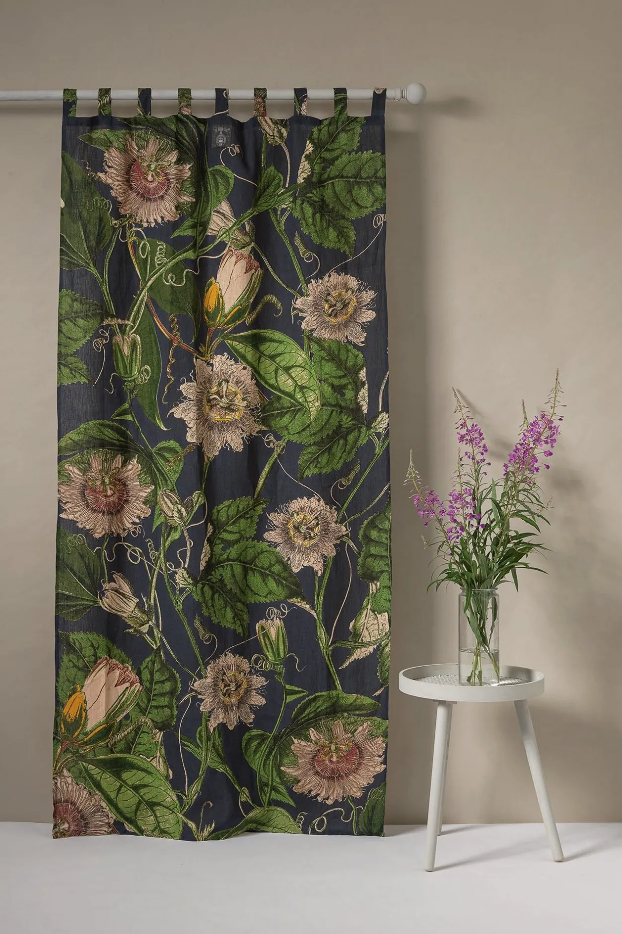 One Hundred Stars Kew Passion Flower Grey Linen Panel