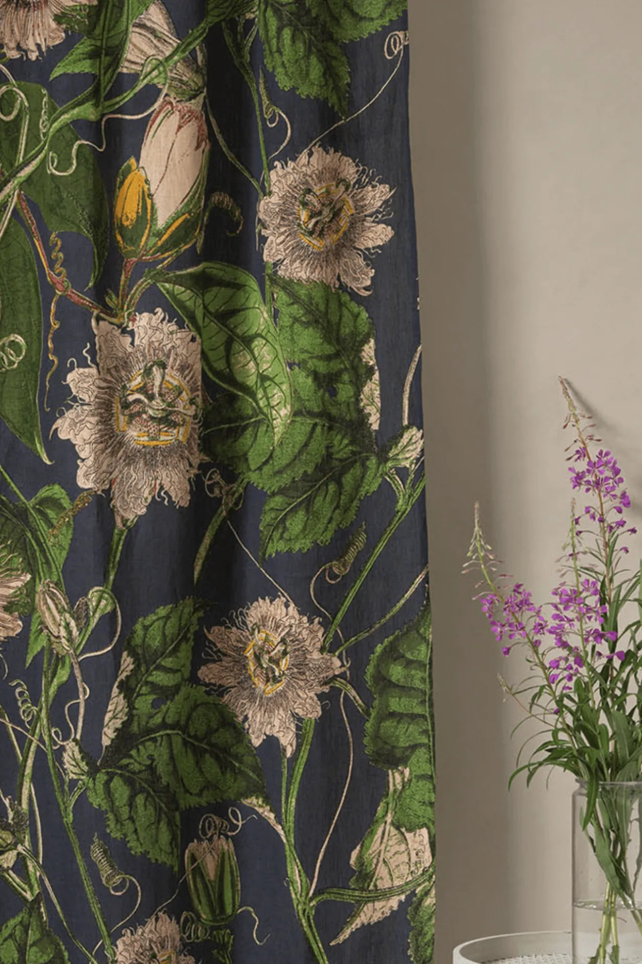 One Hundred Stars Kew Passion Flower Grey Linen Panel