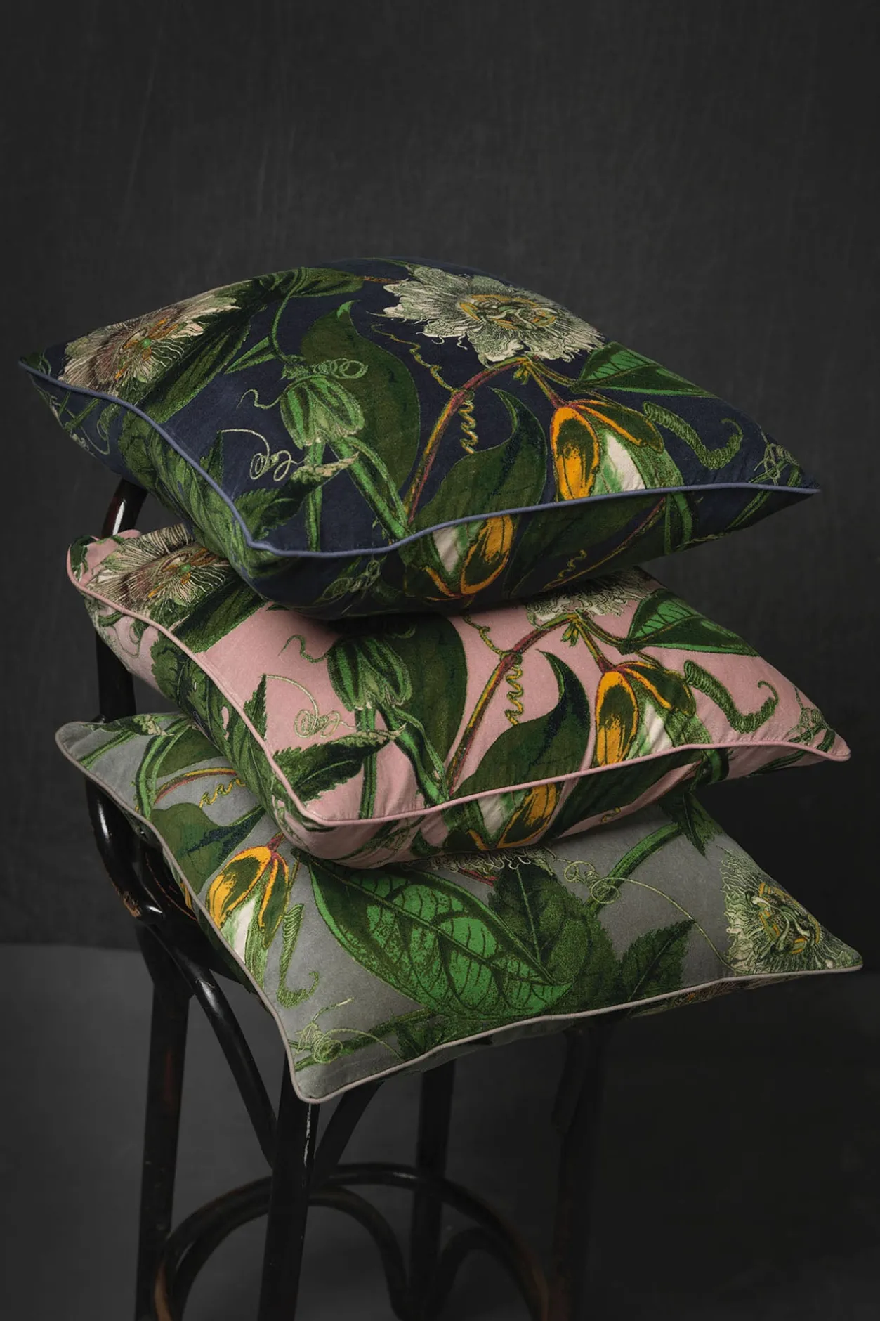 One Hundred Stars Kew Passion Flower Stone Velvet Square Cushion