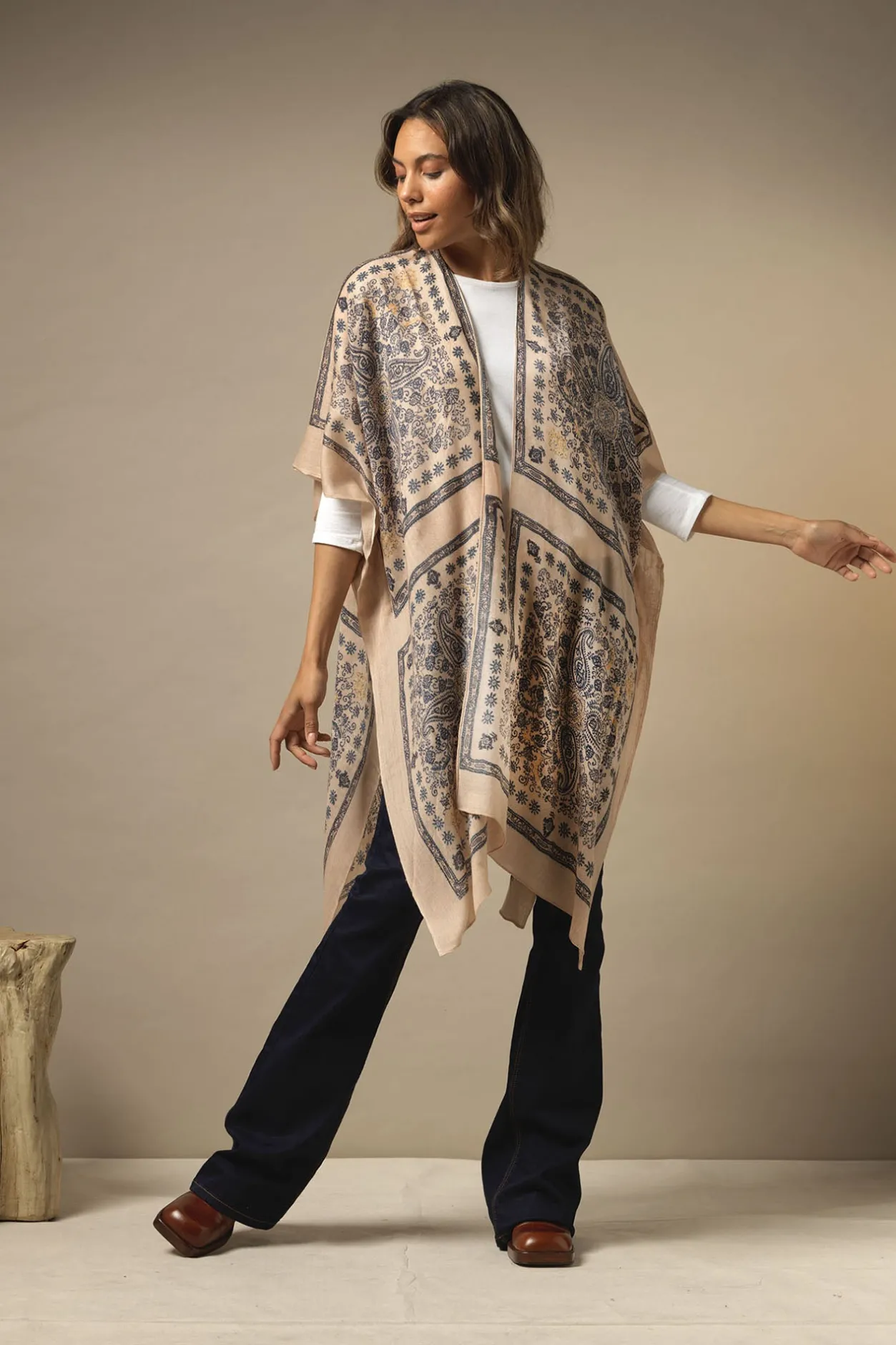 Women One Hundred Stars Mehndi Blue Wool Throwover