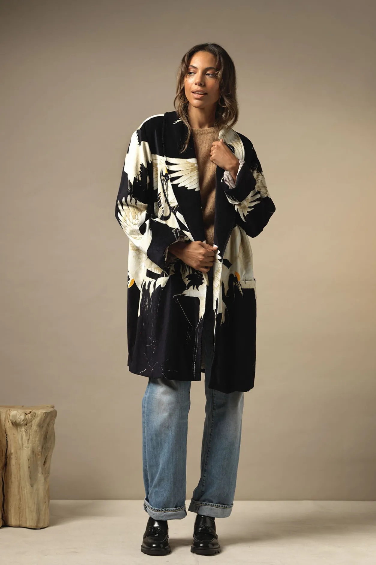 Women One Hundred Stars Stork Black Velvet Boyfriend Jacket