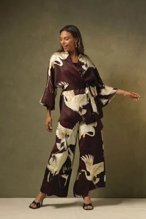 Women One Hundred Stars Stork Burgundy Palazzo Pant