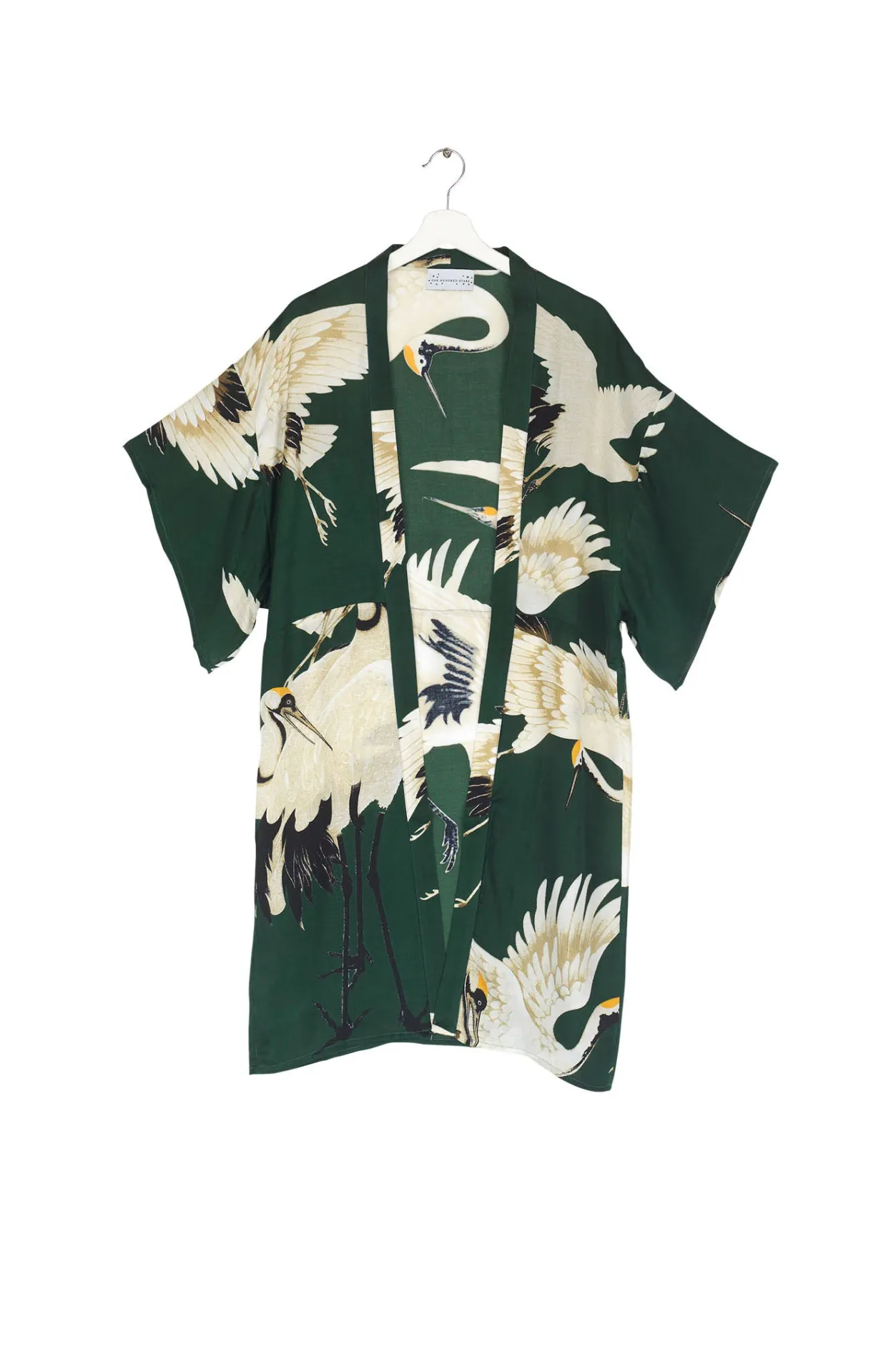 Women One Hundred Stars Stork Forest Green Midi Kimono