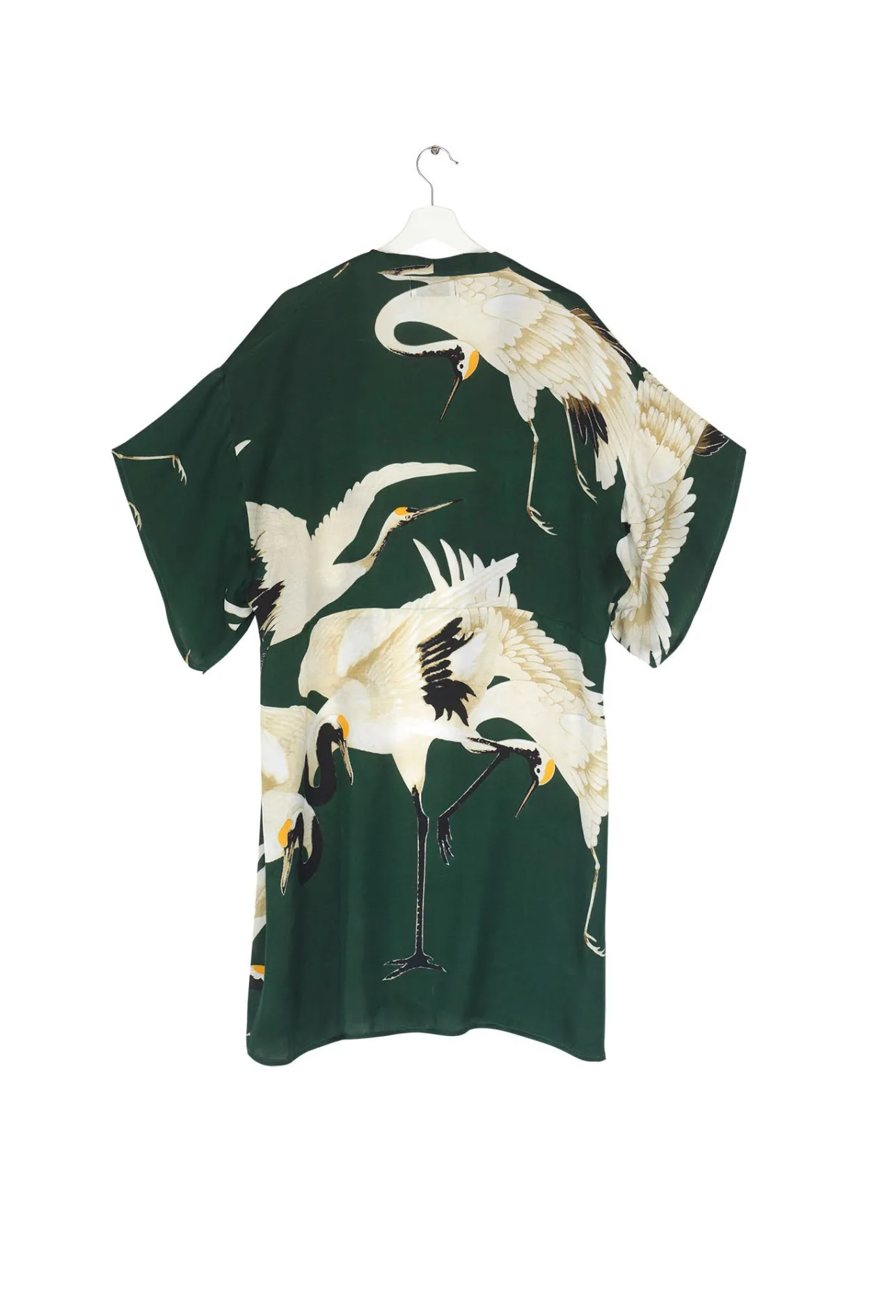 Women One Hundred Stars Stork Forest Green Midi Kimono