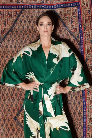 Women One Hundred Stars Stork Forest Green Wrap Jacket