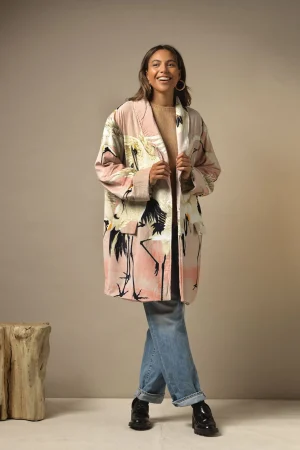 Women One Hundred Stars Stork Pink Velvet Boyfriend Jacket