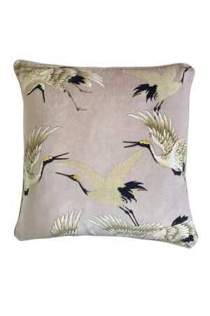 One Hundred Stars Stork Plaster Pink Square Velvet Cushion