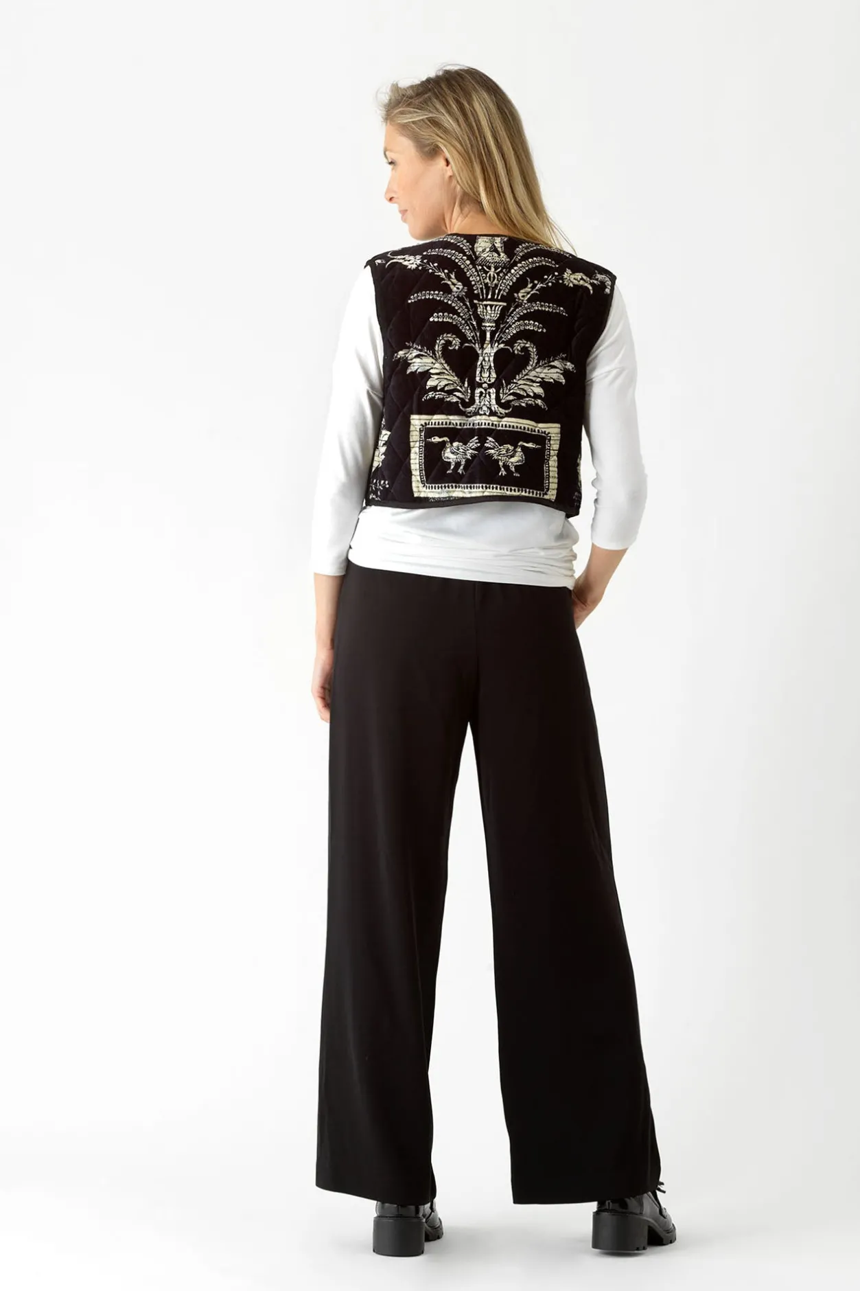 Women One Hundred Stars Vintage Damask Black Gilet