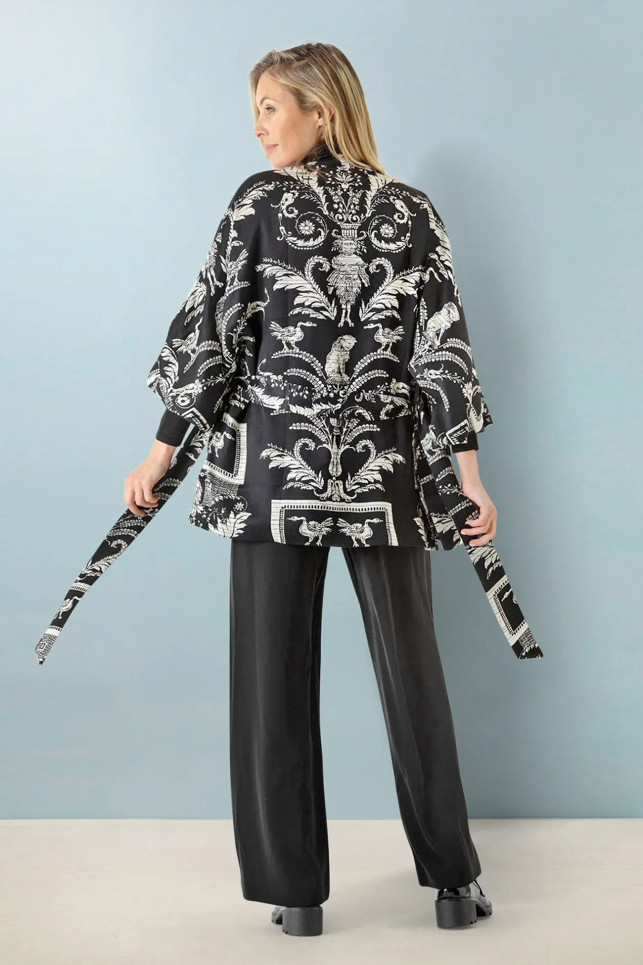 Women One Hundred Stars Vintage Damask Black Wrap Jacket