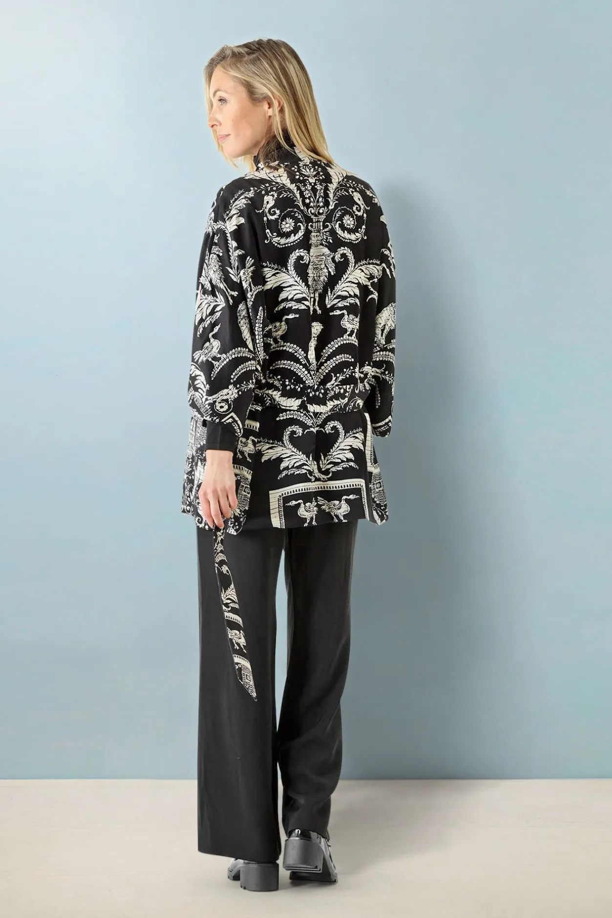 Women One Hundred Stars Vintage Damask Black Wrap Jacket