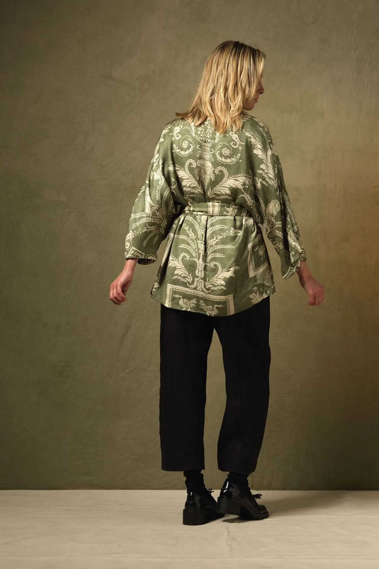 Women One Hundred Stars Vintage Damask Sage Wrap Jacket