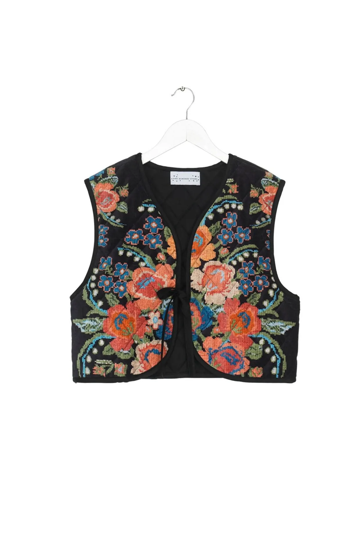 Women One Hundred Stars Woven Flower Black Gilet