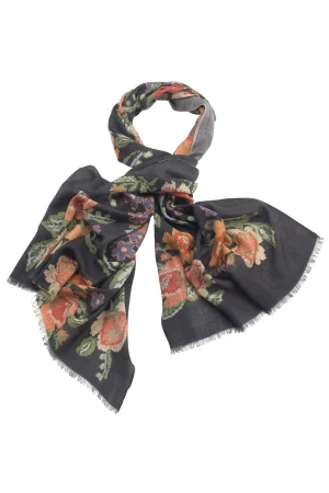 One Hundred Stars Woven Flower Black Wool Scarf